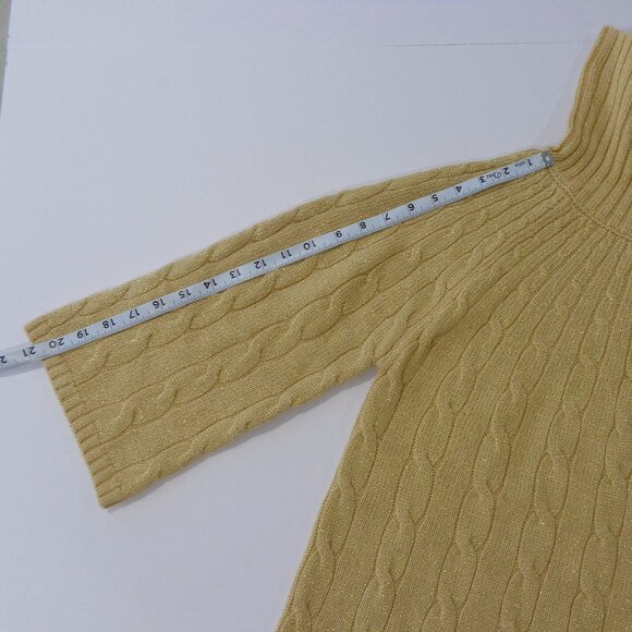 Alfani Womens Metallic Gold 3/4 Long Sleeves Turtle Neck Cable Knit Sweater Sz L - Picture 4 of 6